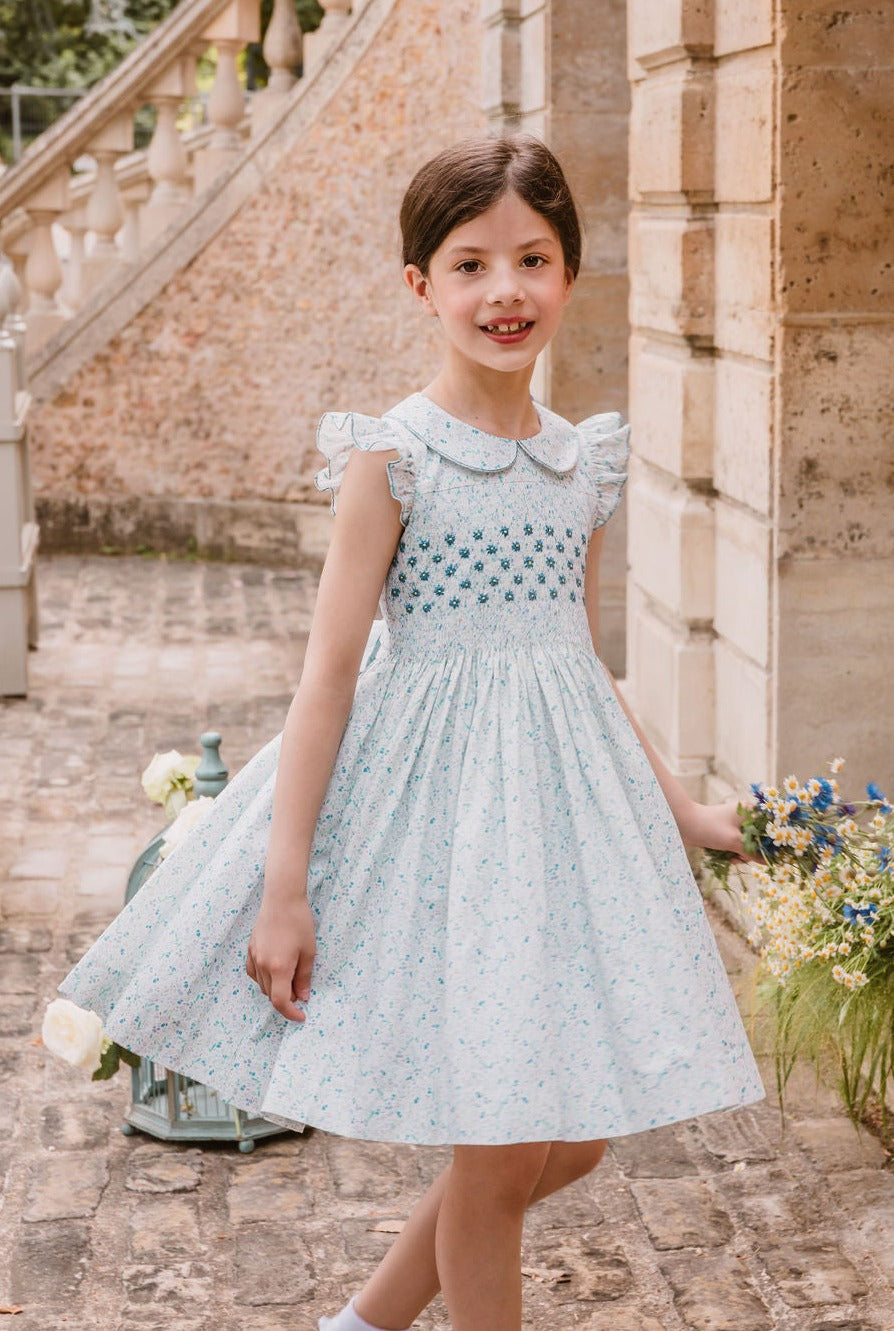COSMOS BLUE FLORAL SMOCKED DRESS COSMOS BLUE FLORAL SMOCKED DRESS
