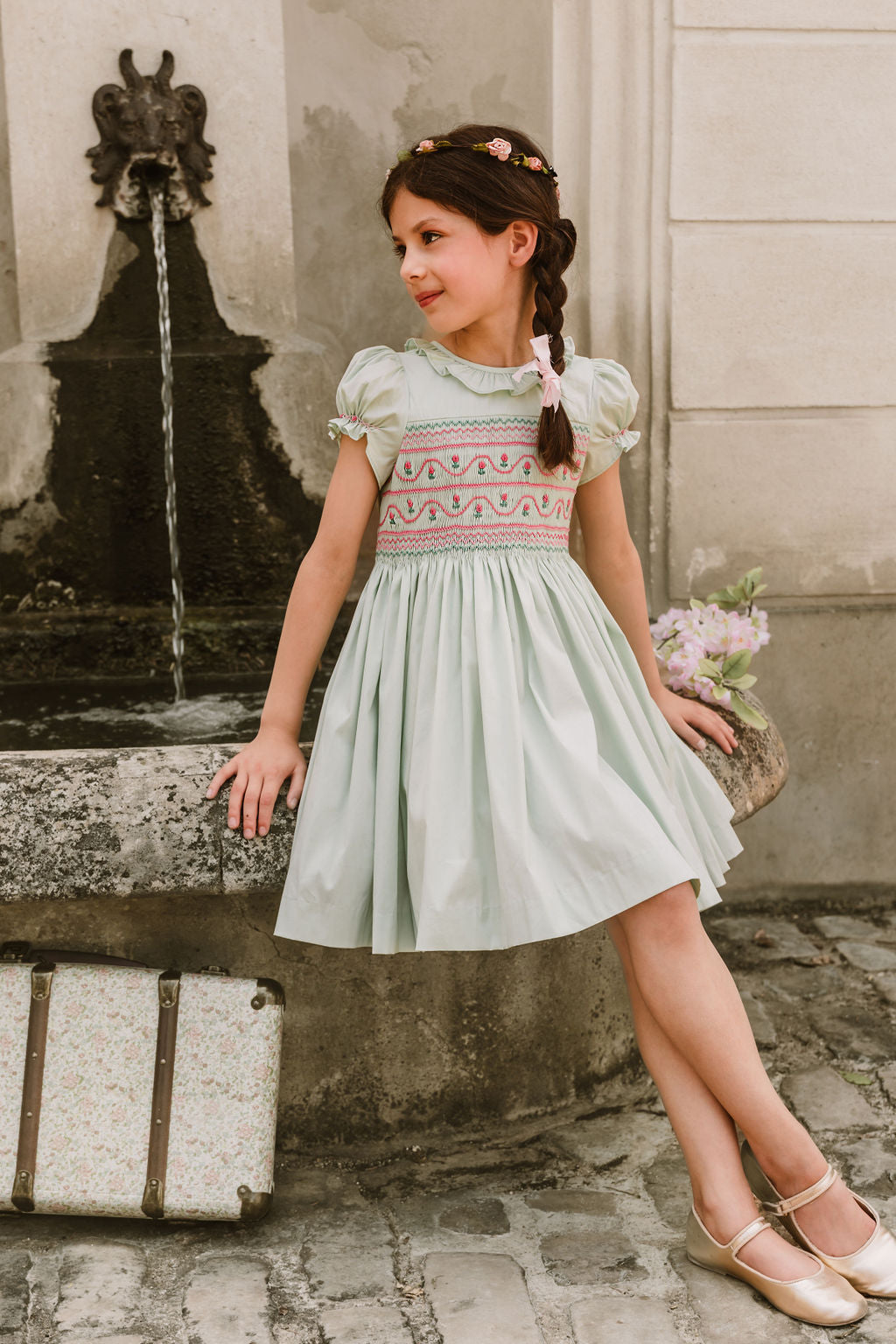 TULIP MINT SMOCKED GIRL DRESS TULIP MINT SMOCKED GIRL DRESS