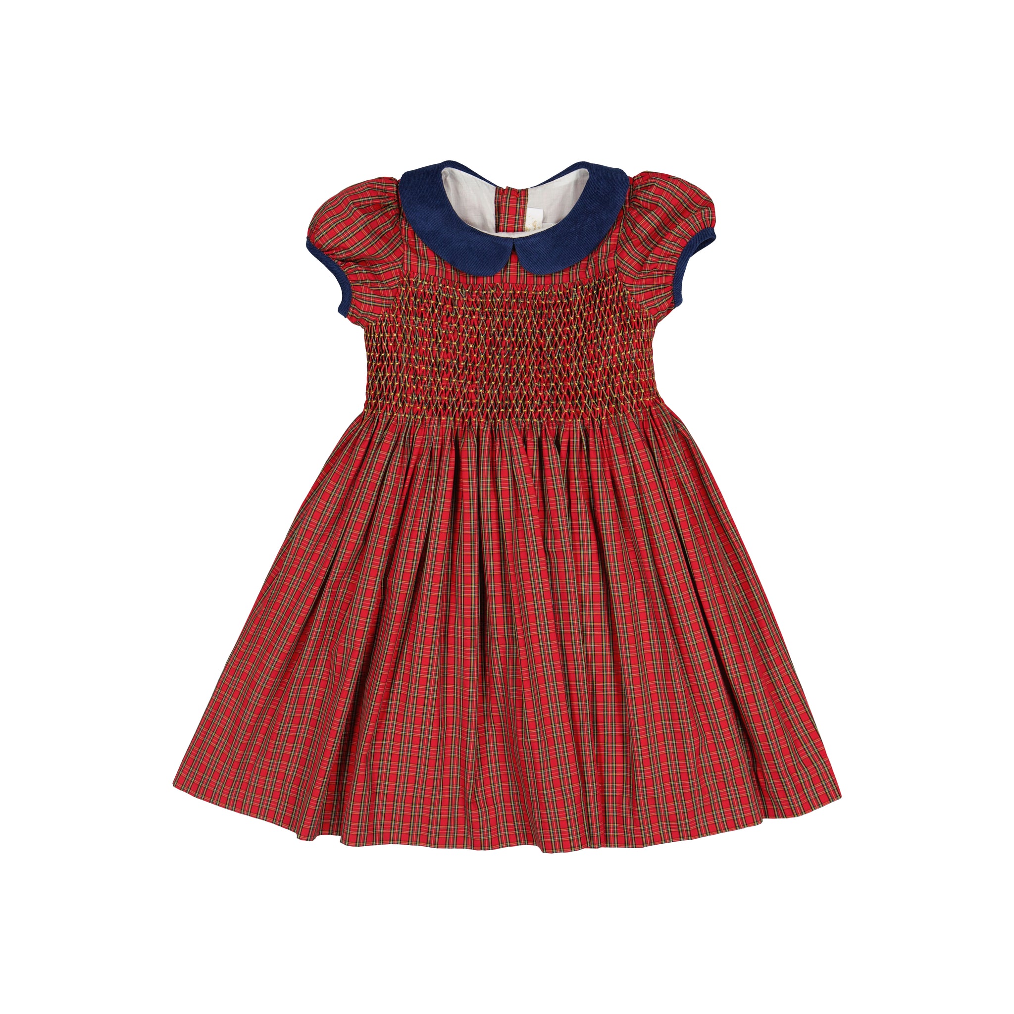 ANGELICA - ROBE A SMOCK MANCHES COURTES EN ECOSSAIS ROUGE