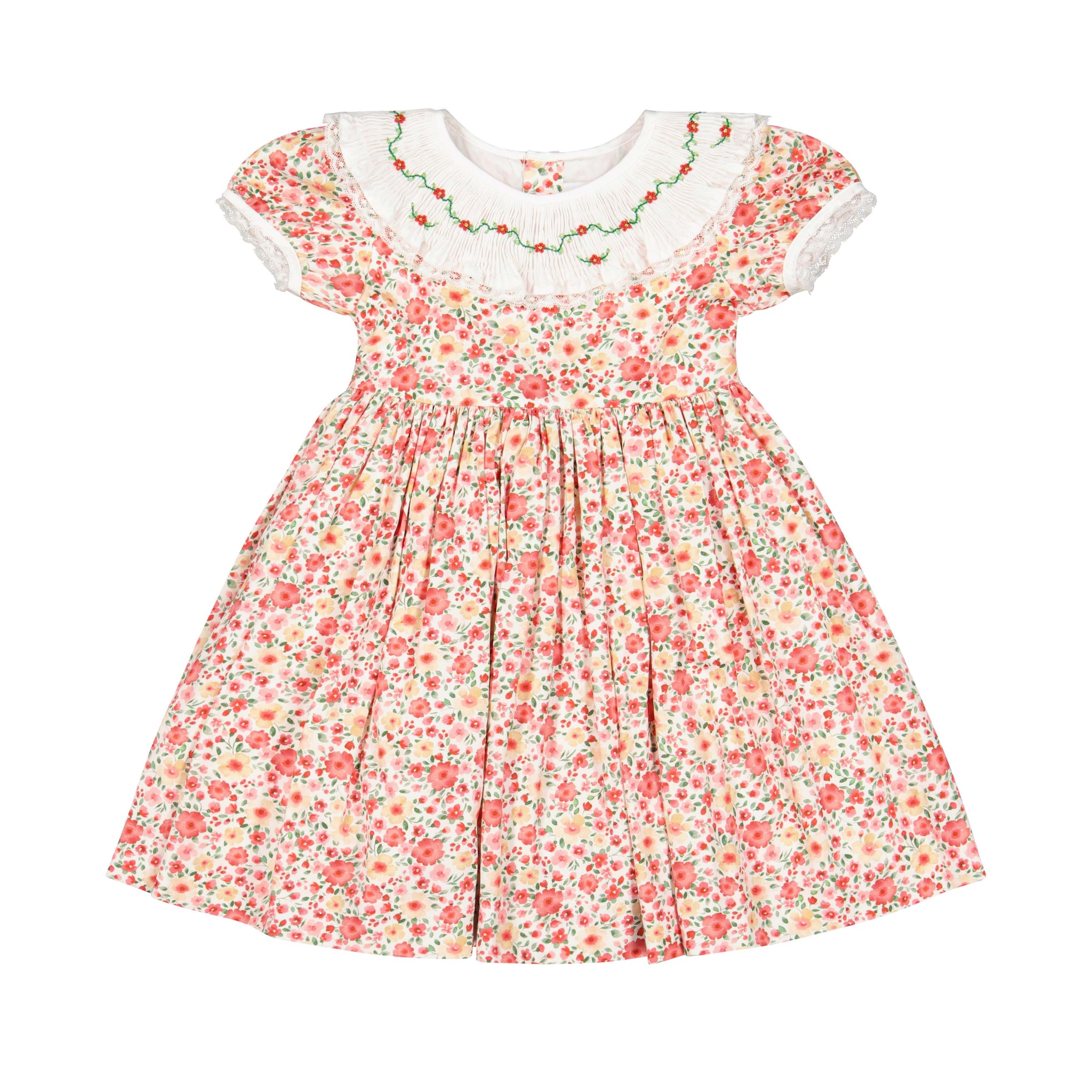 Front of Celestine Red Floral Smocked Dress