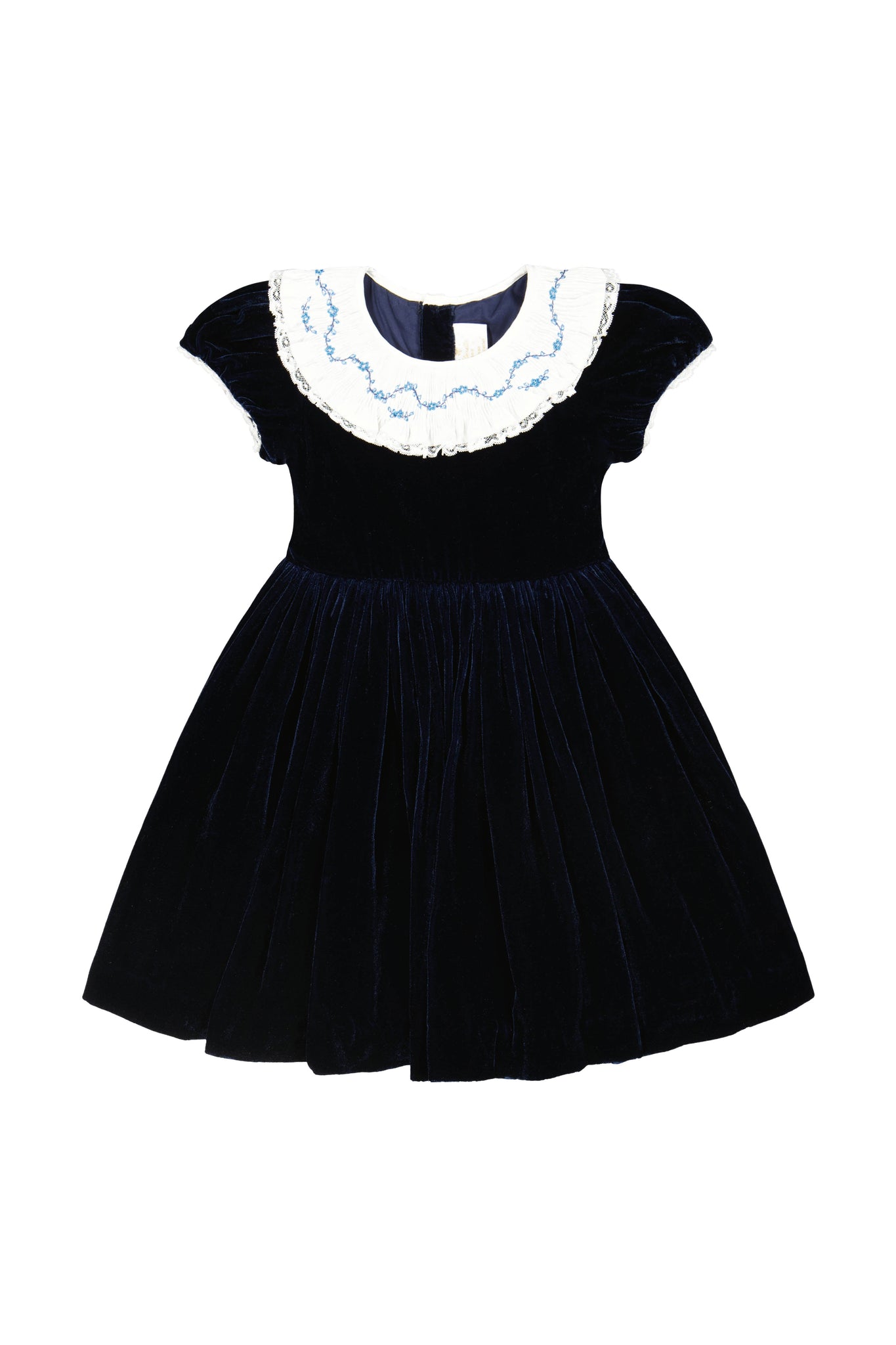 Front of Celestine Navy Velvet Smocked Dress