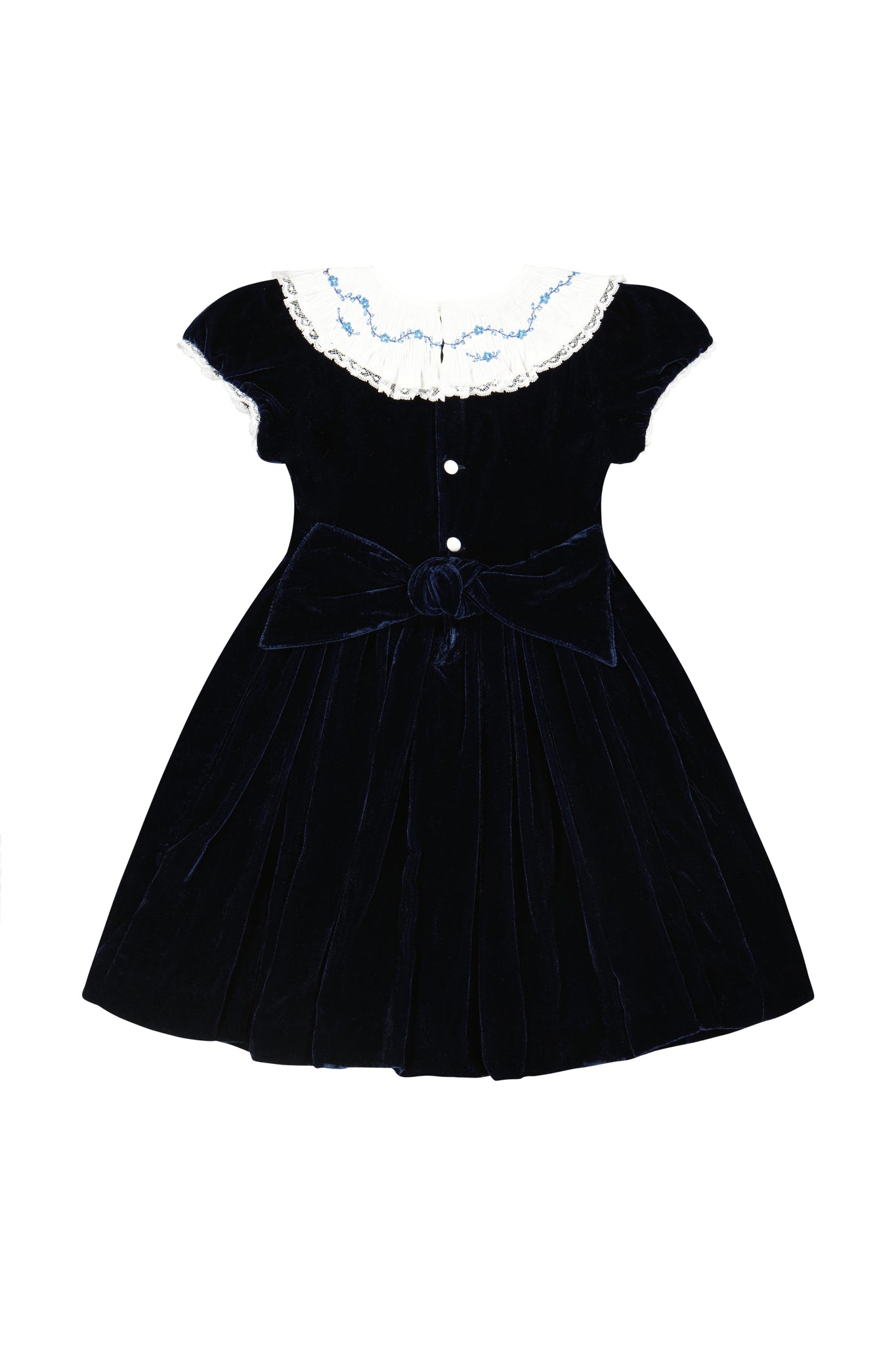 Back of Celestine Navy Velvet Smocked Dress