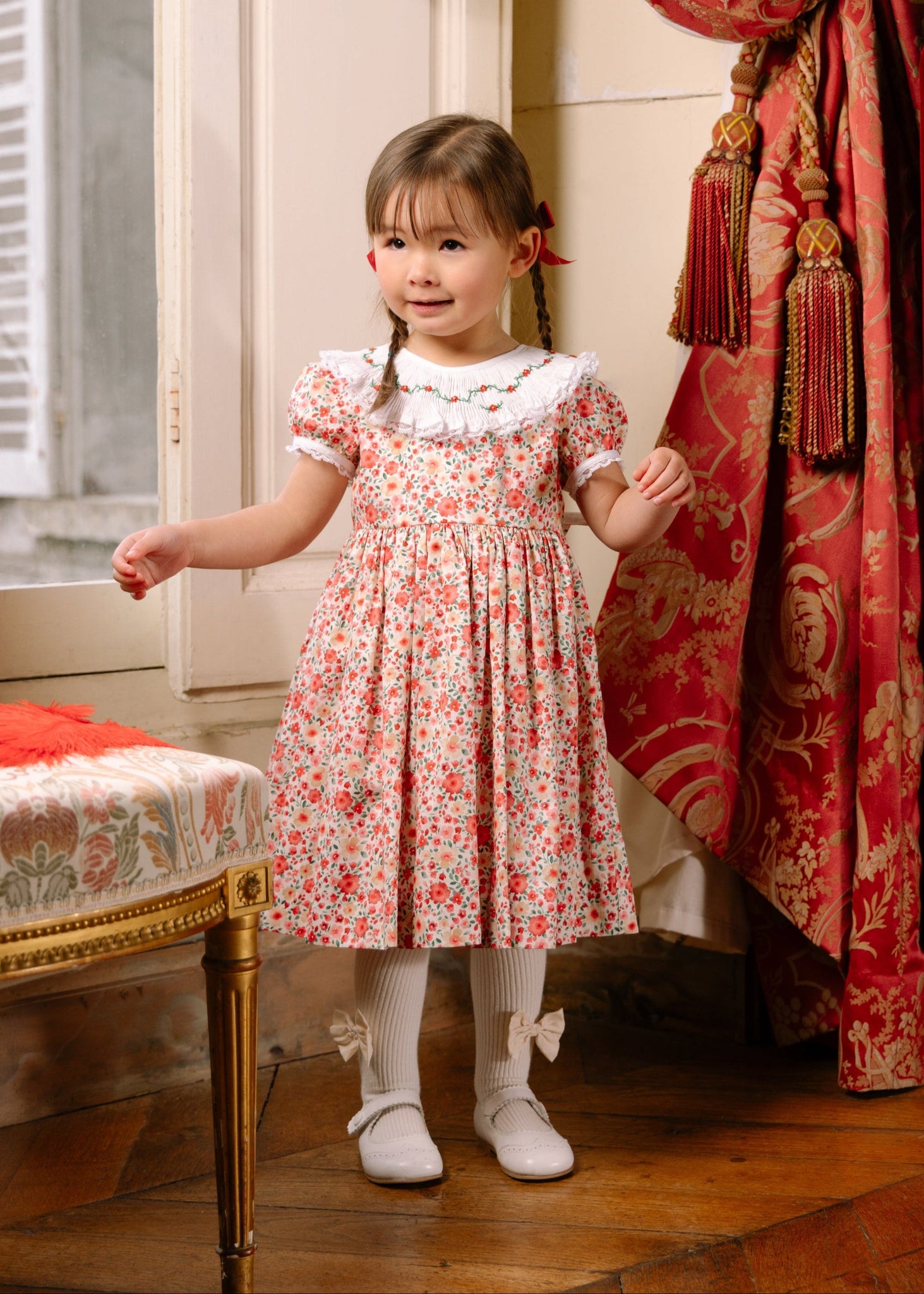 Celestine Red Floral Smocked Dress