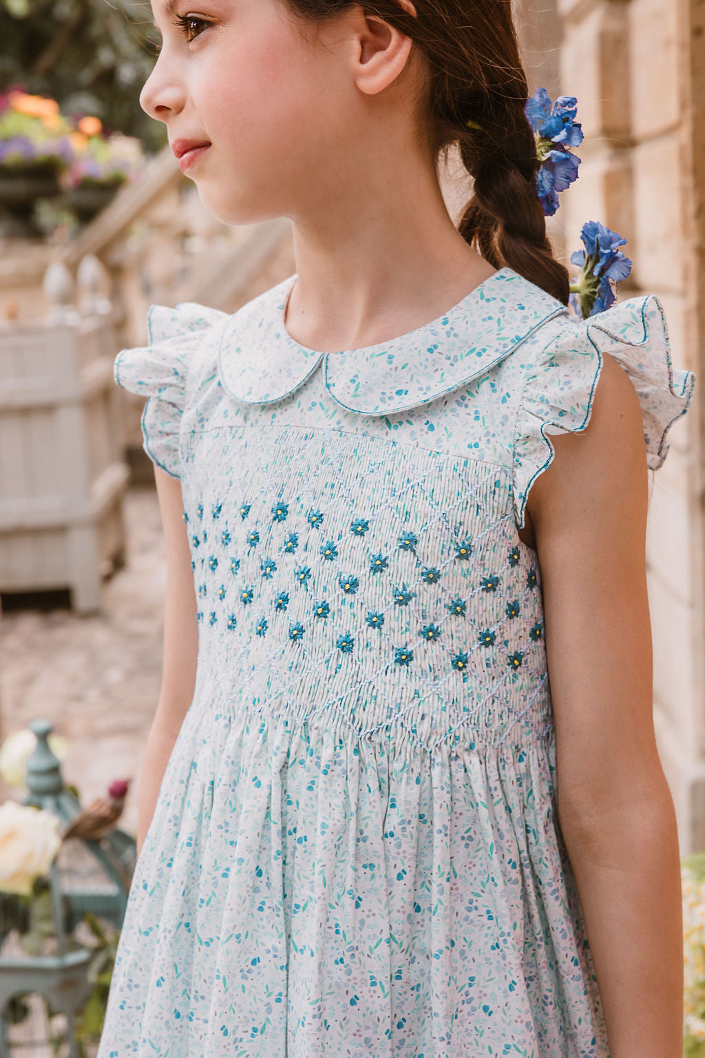 COSMOS BLUE  FLORAL SMOCKED DRESS