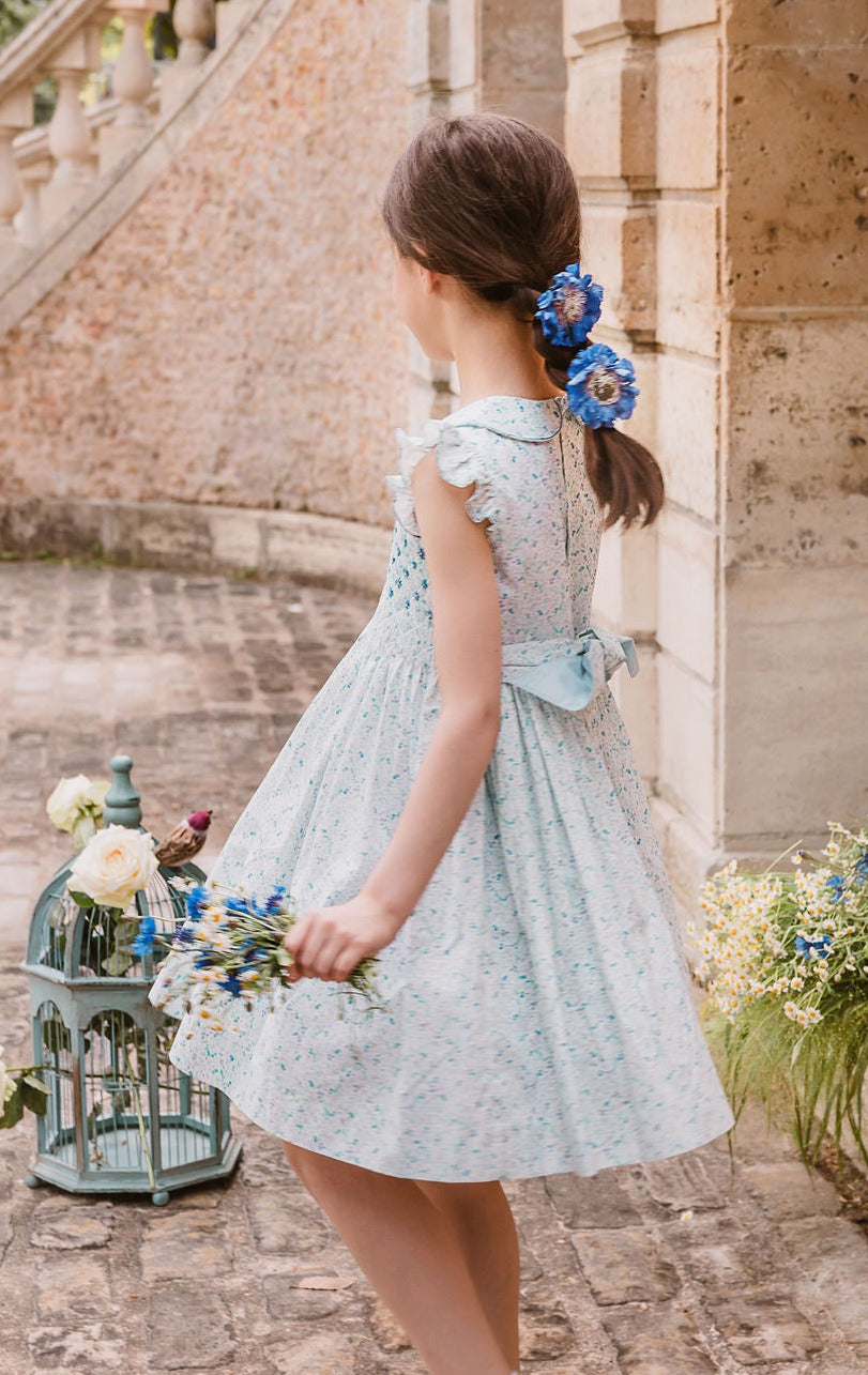 COSMOS BLUE  FLORAL SMOCKED DRESS