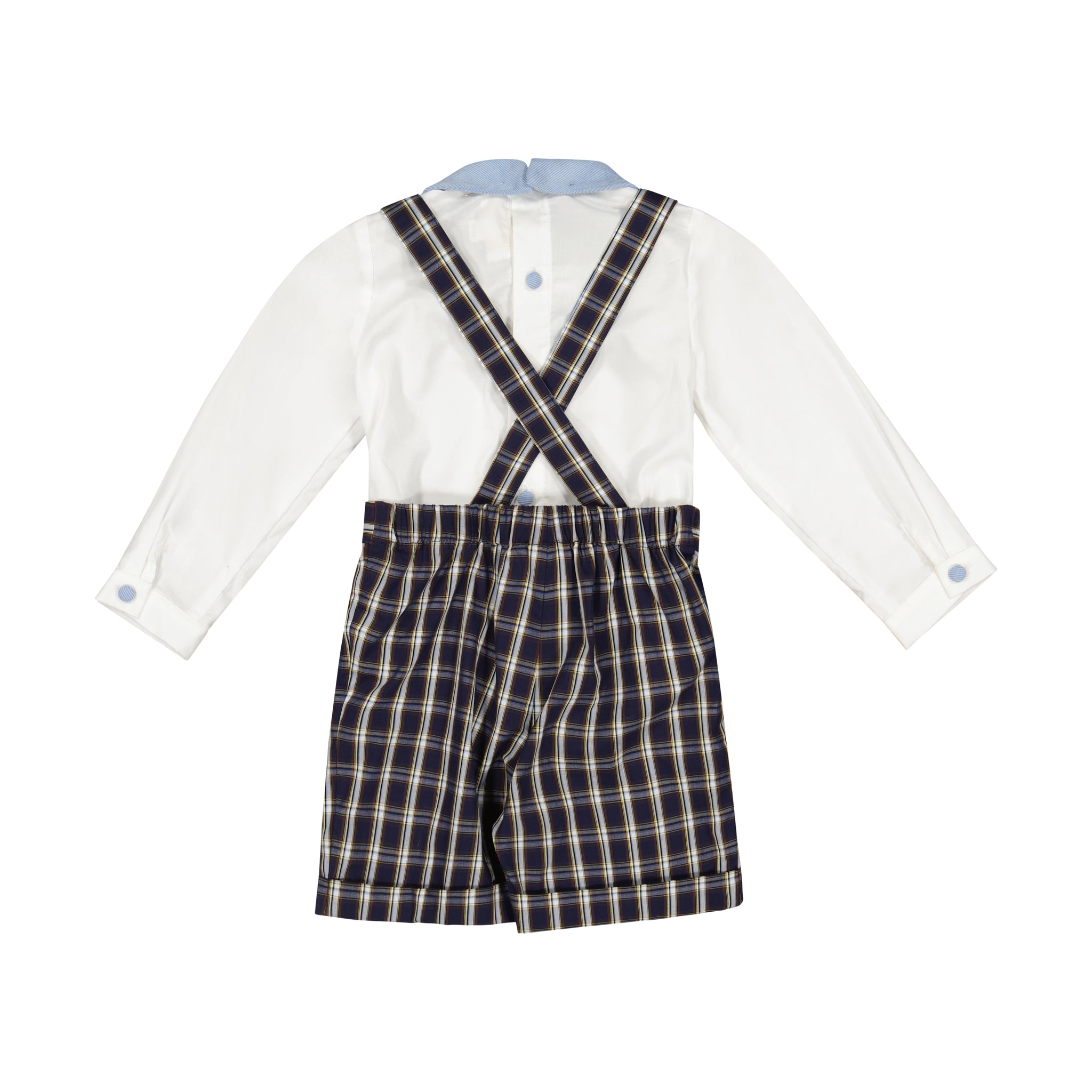 GEORGE - SALOPETTE ECOSSAIS BLEU MARINE & CHEMISE - GARCON