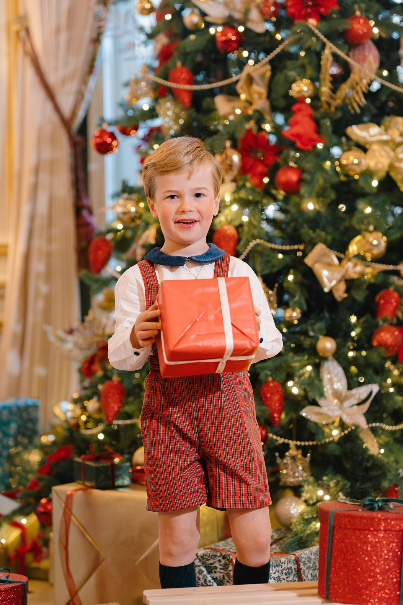 George Red Tartan Overalls & Shirt