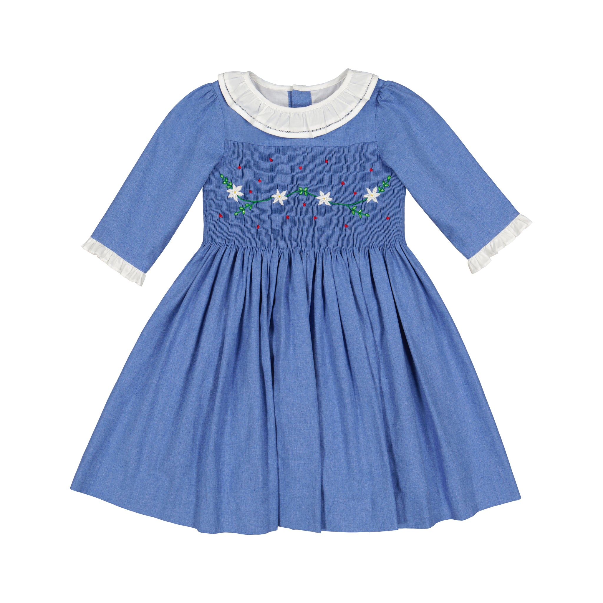 HEIDI - ROBE A SMOCK BLEU MANCHES LONGUES