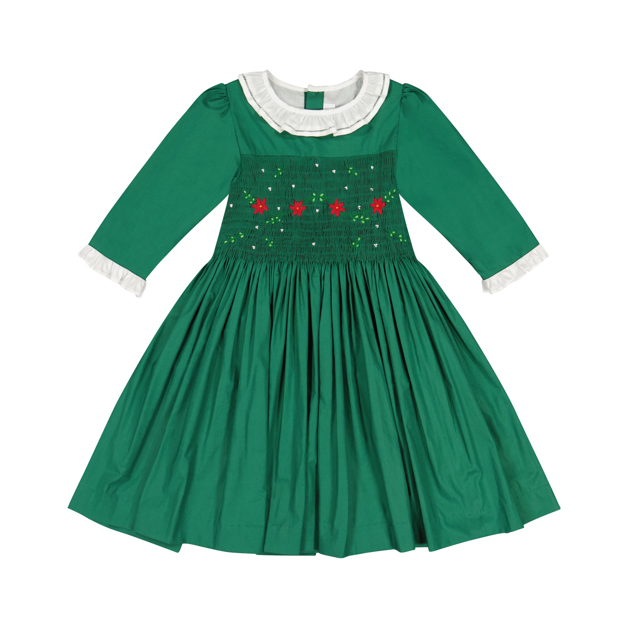 HEIDI - ROBE A SMOCK VERTE MANCHES LONGUES