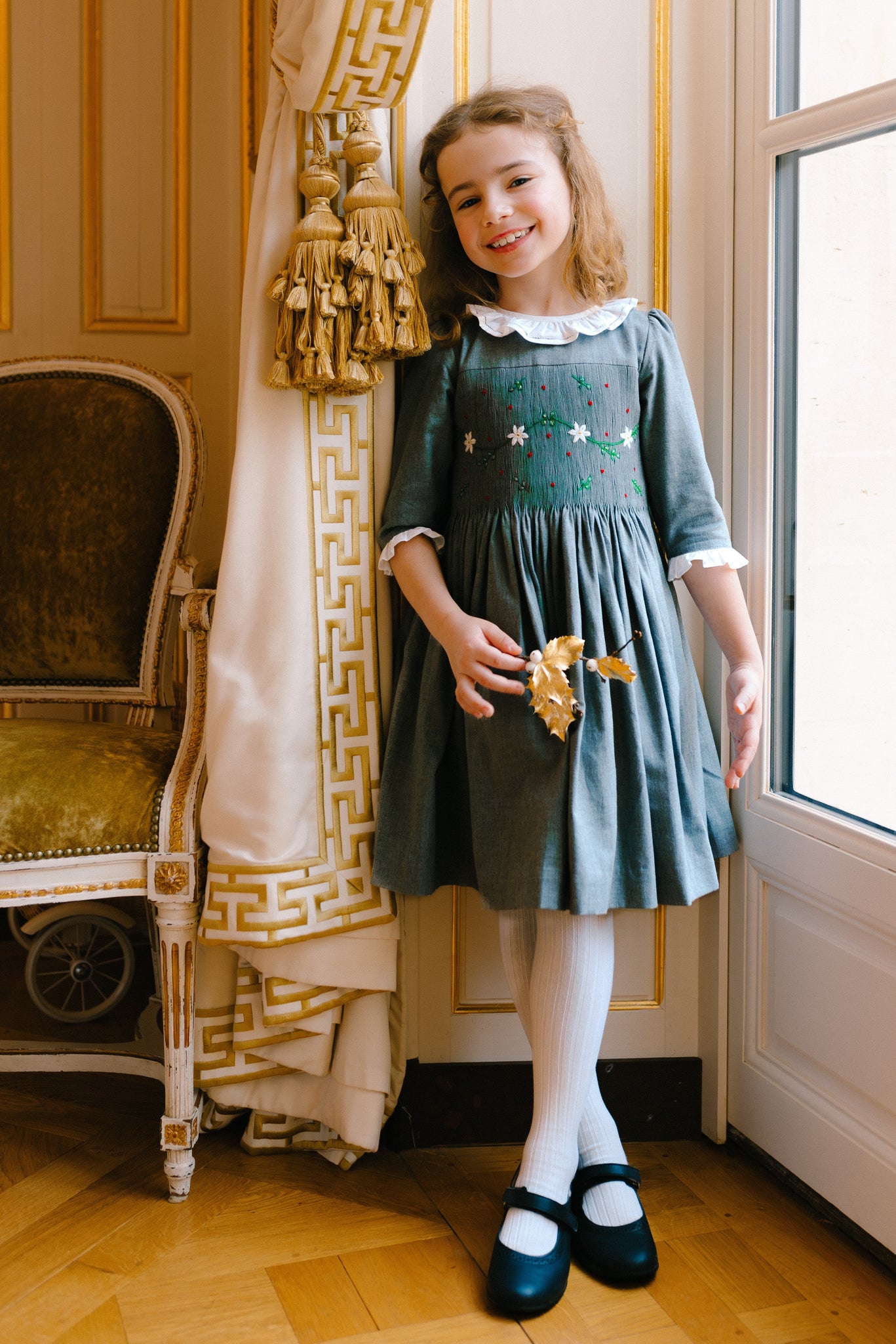 winter smocked dress Heidi Blue Tartan Smocked Dress