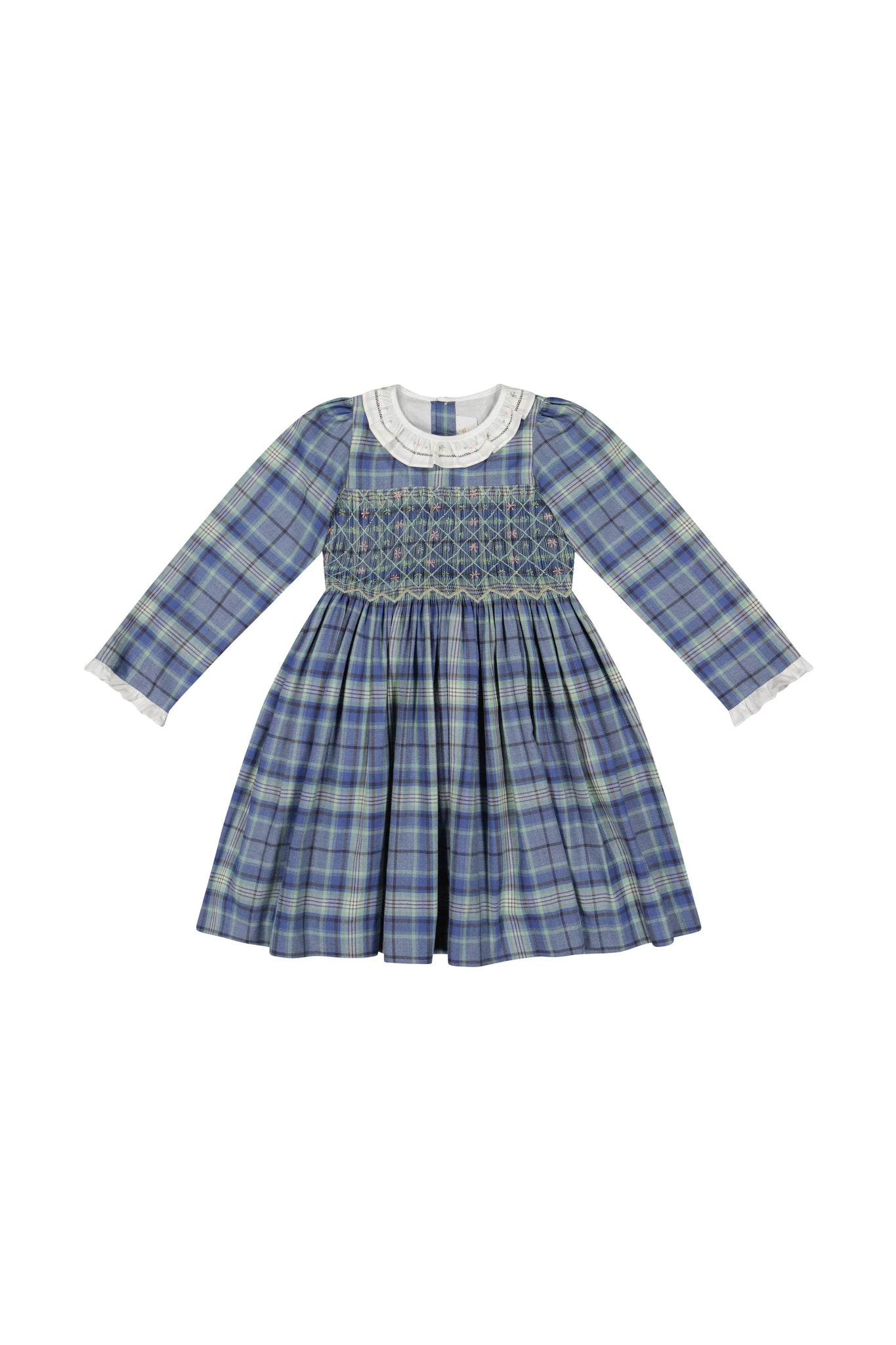Front of Heidi Blue Tartan Smocked Dress