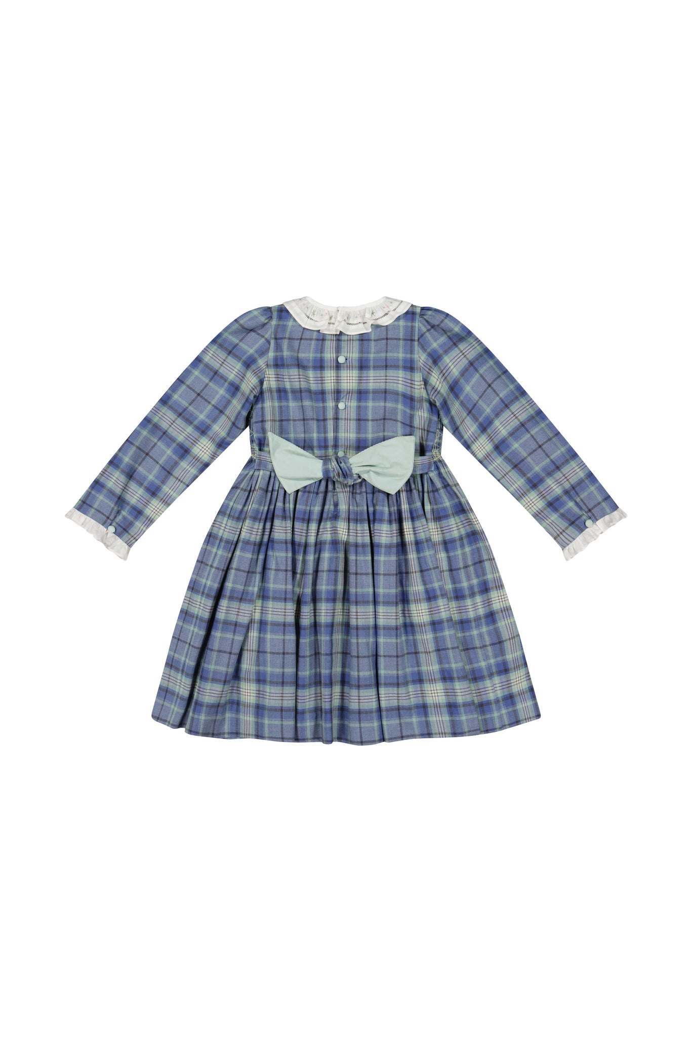 Back of Heidi Blue Tartan Smocked Dress