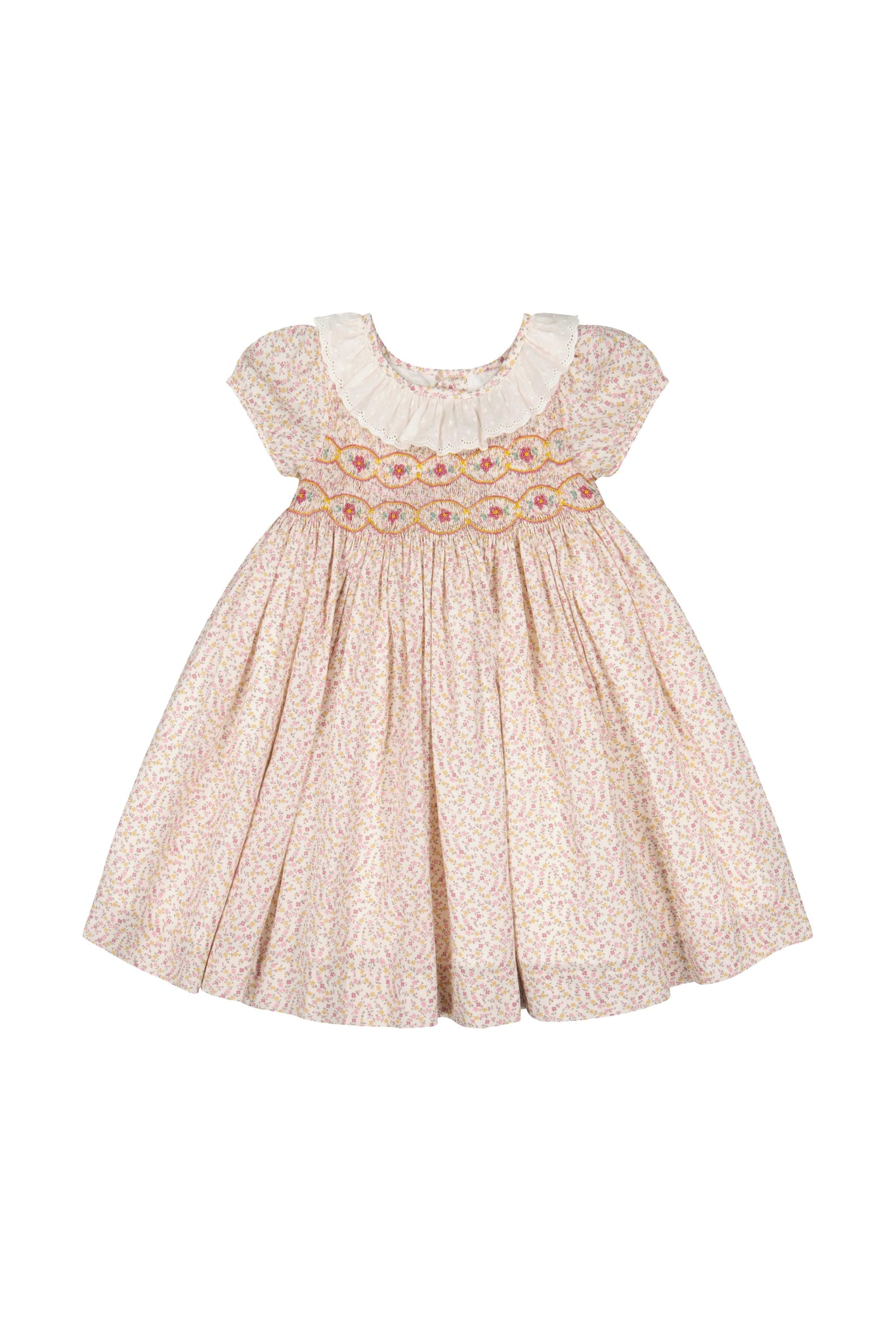 Front of Isadora Short Sleeve Floral Smocked Dress