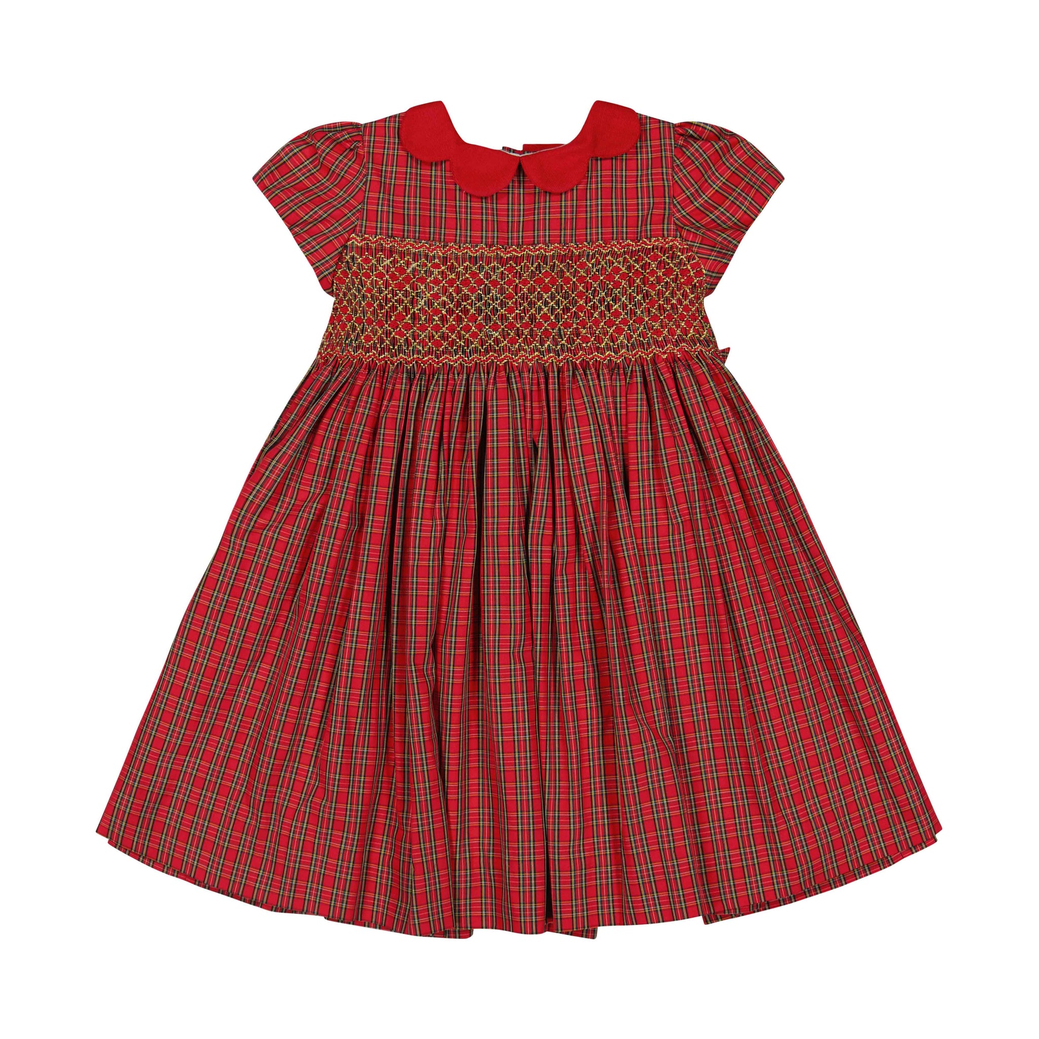 Front of Marguerite Red Tartan Smocked Dress