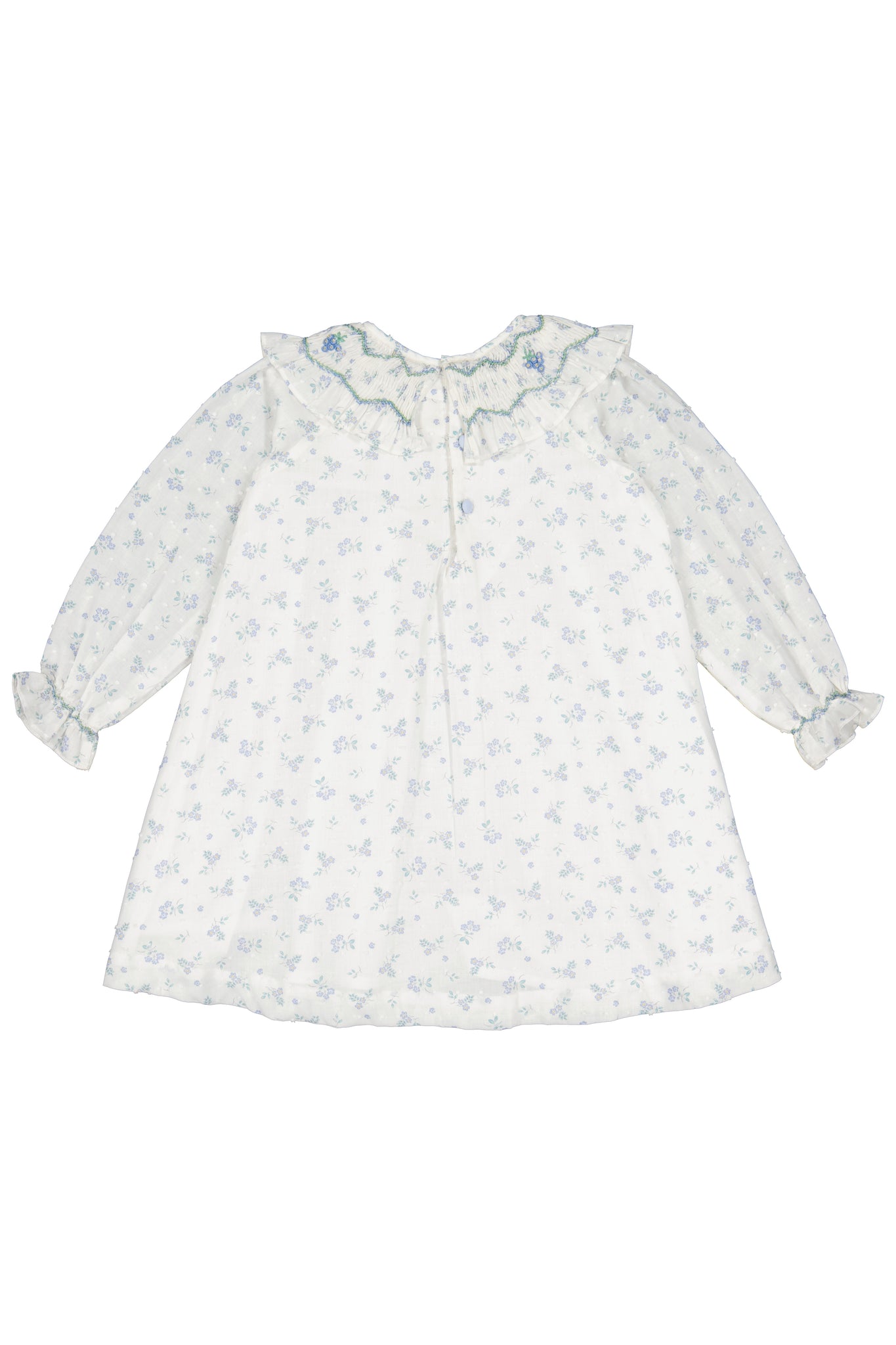 Myrtille Blue Floral Long Sleeve Bishop Dress