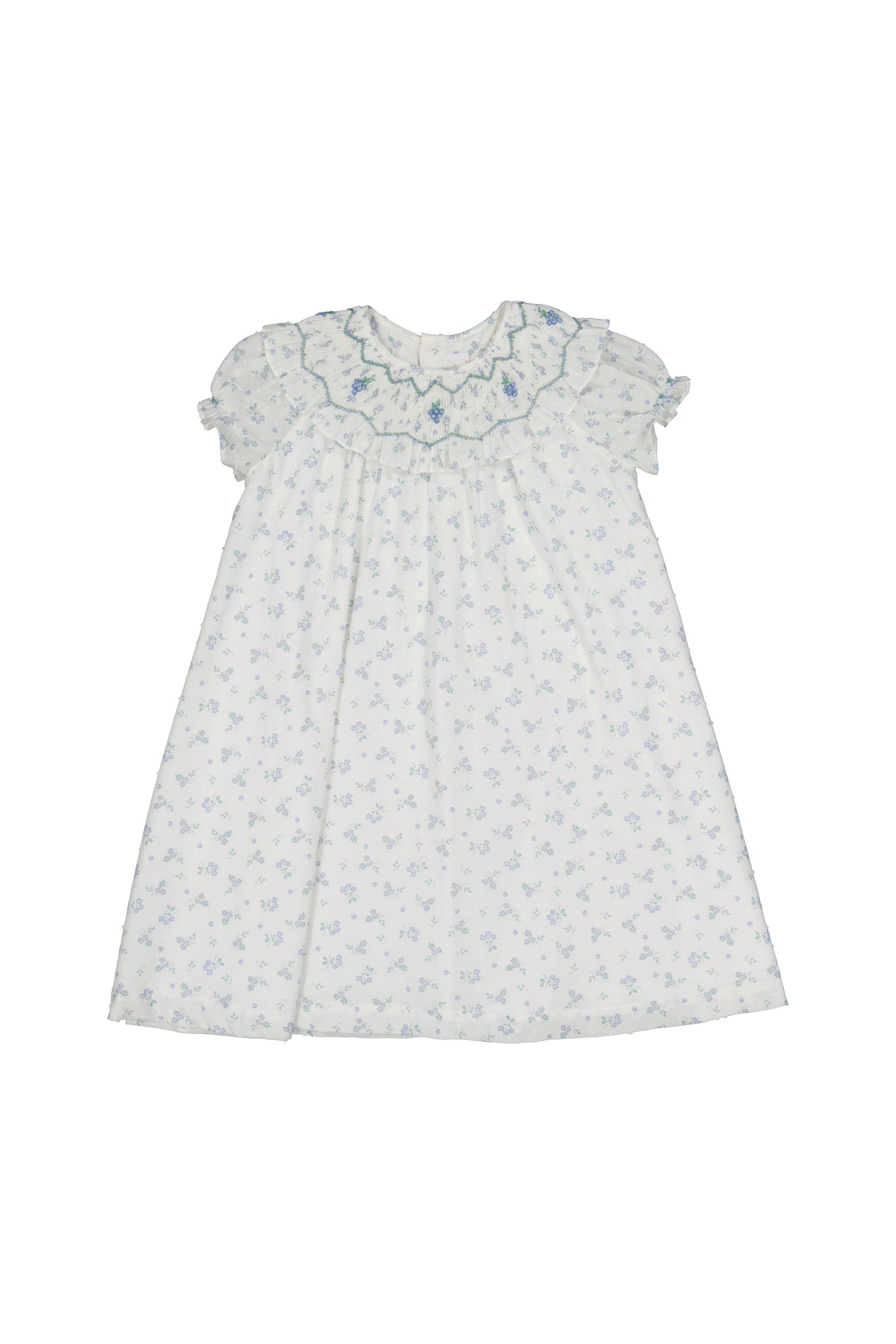 Myrtille Blue Floral Short Sleeve Bishop Dress
