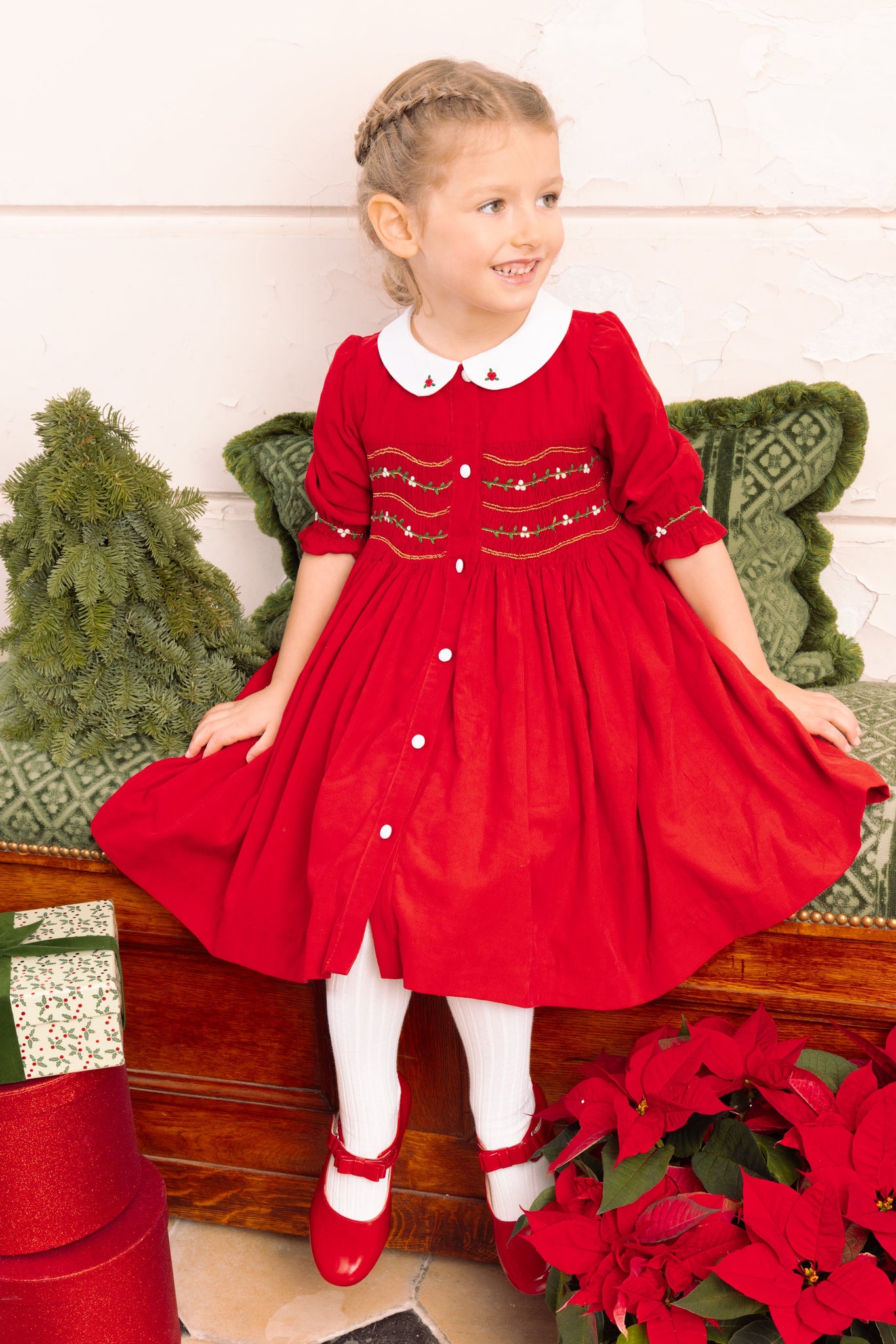 Olympe Red Holiday Smocked Dress Olympe Red Holiday Smocked Dress