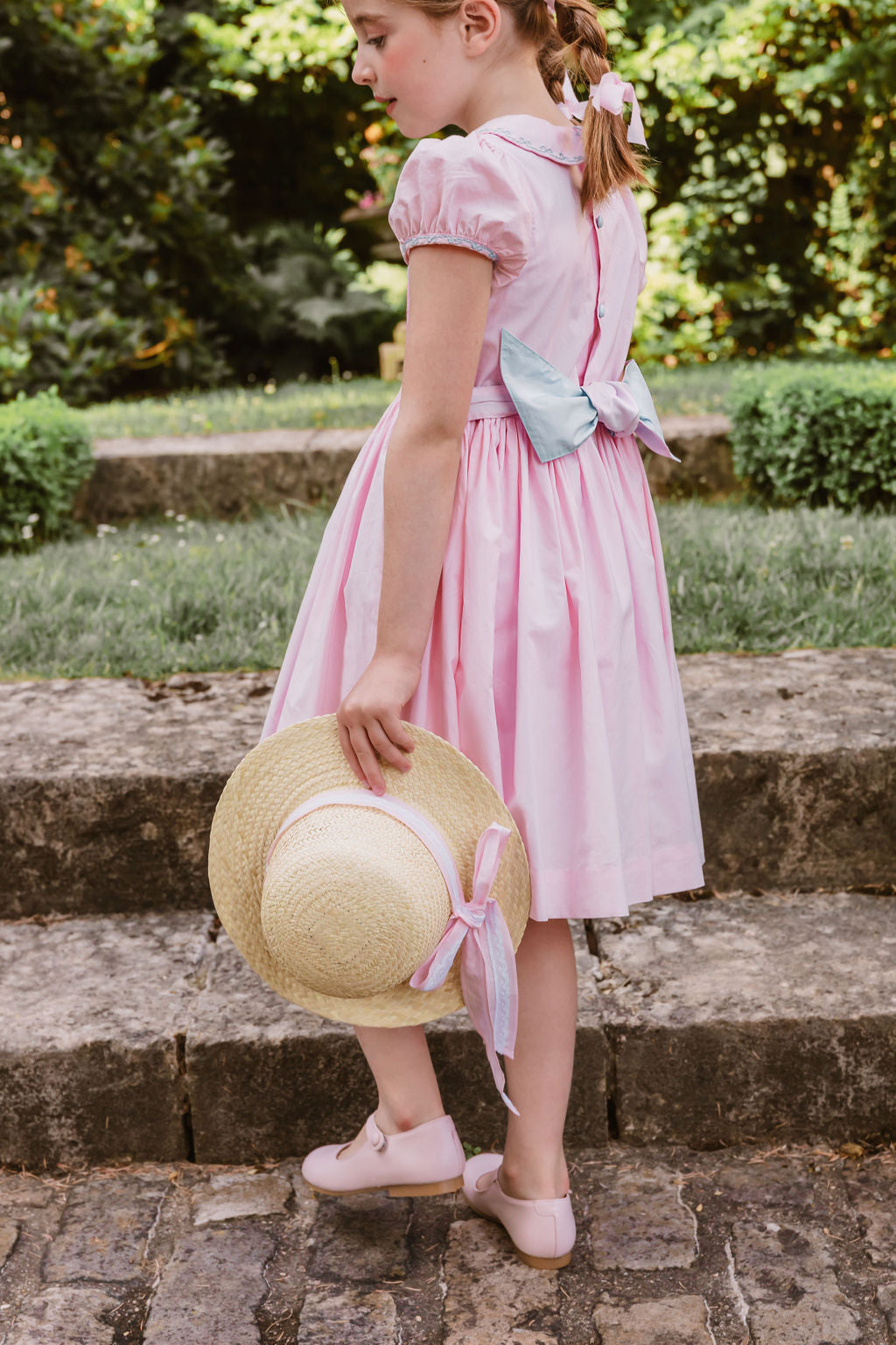 strapless open back dress PRINCESS CHARLOTTE HEIRLOOM PINK SMOCKED DRESS