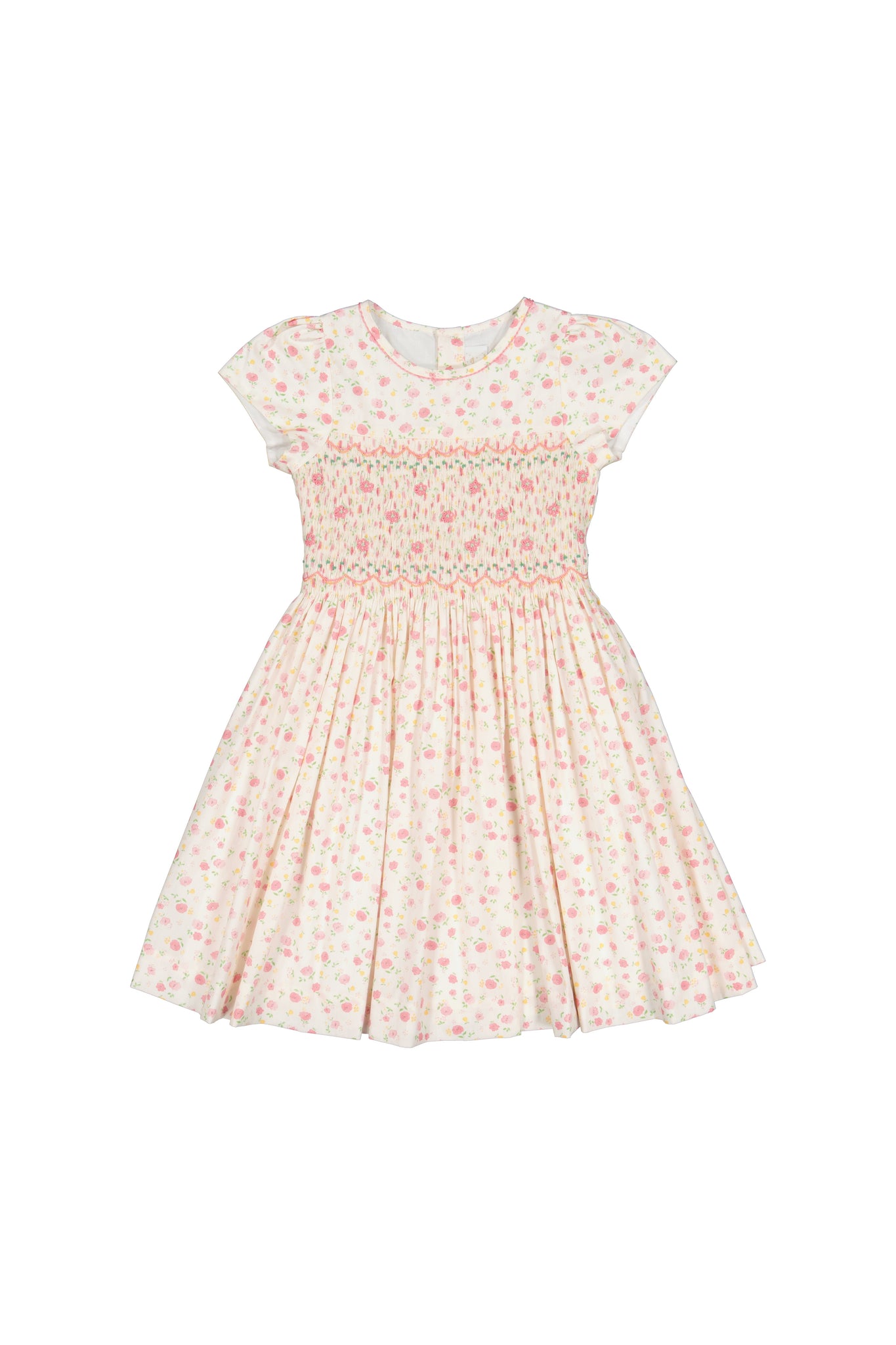 Poppy Pink Short Puff Sleeves Smocked Dress