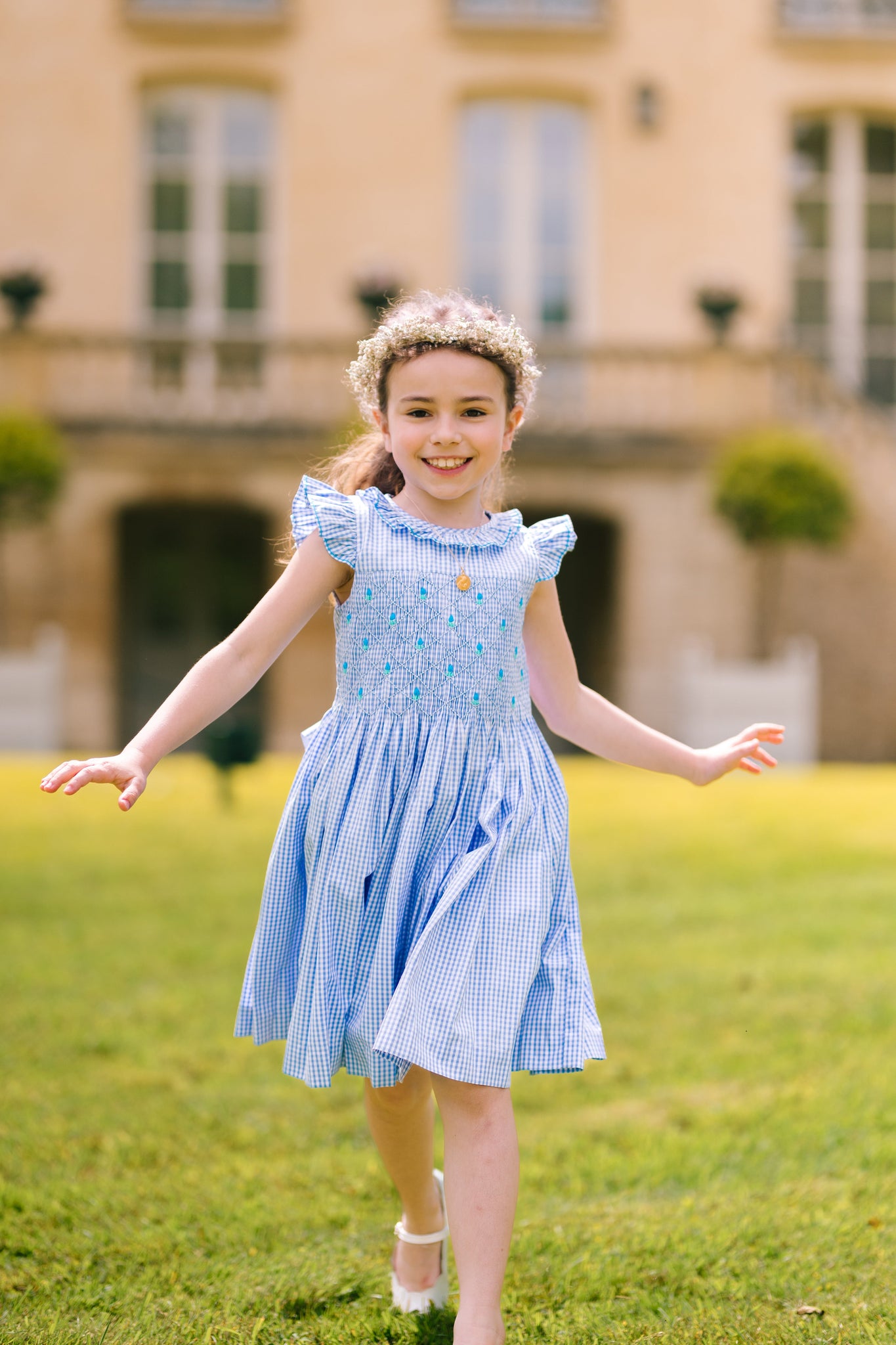 Tulip Blue Gingham Frilled Cap Sleeve Smocked Dress
