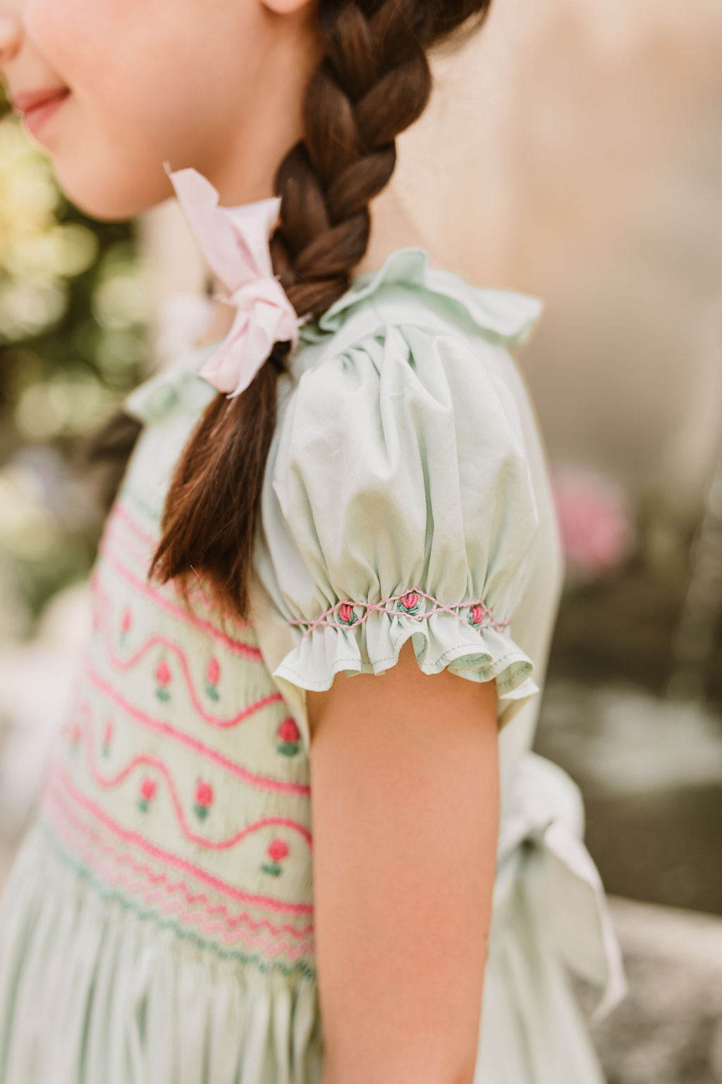 TULIP MINT SMOCKED GIRL DRESS