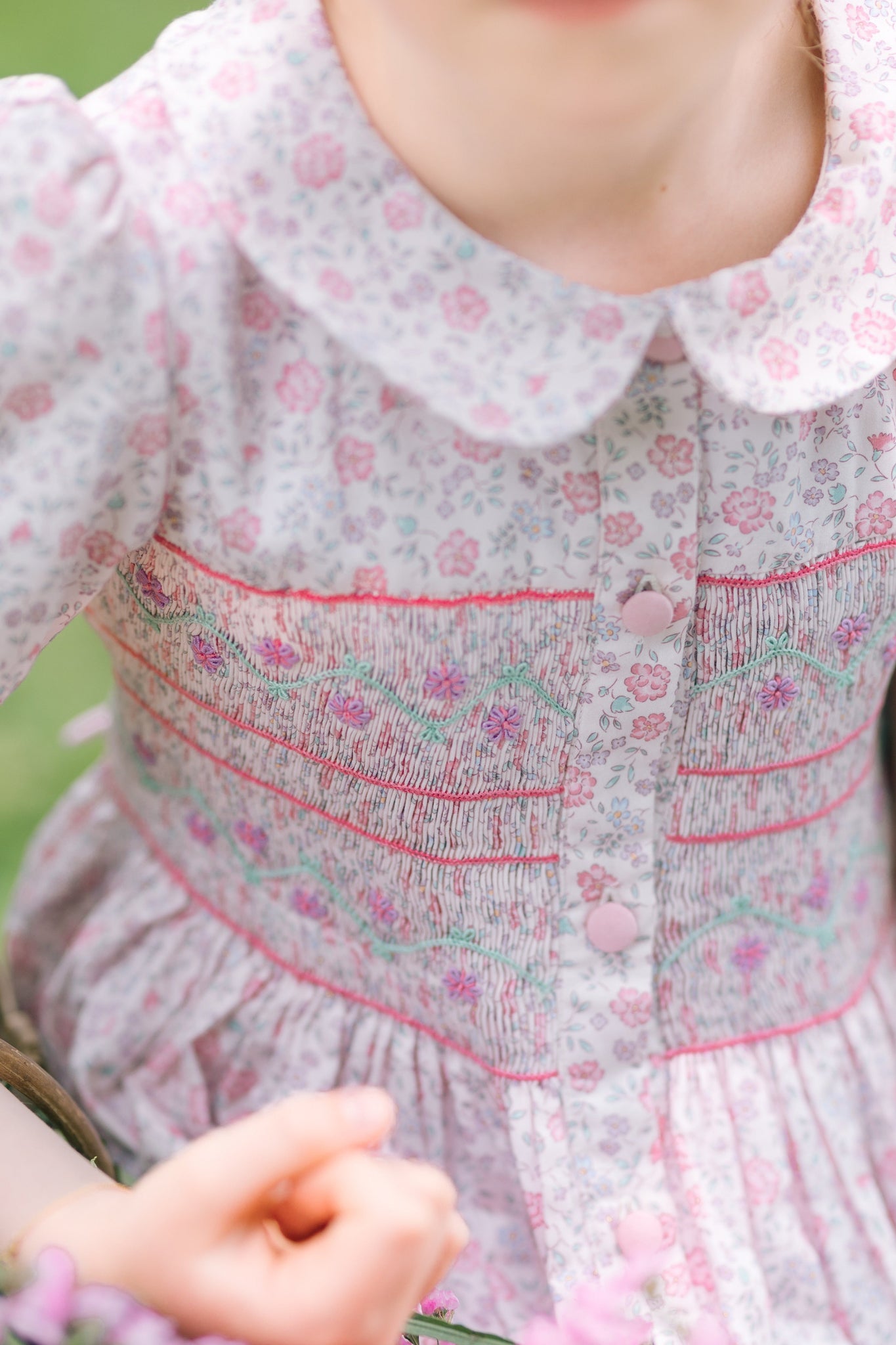 Violette Pink Floral Long Sleeve Smocked Dress