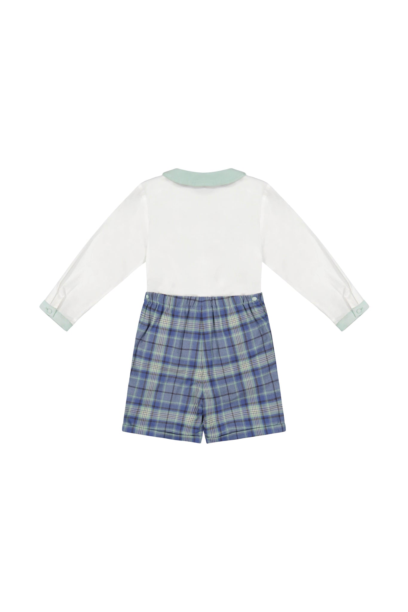 Back of Heidi Blue Tartan Baby Romper