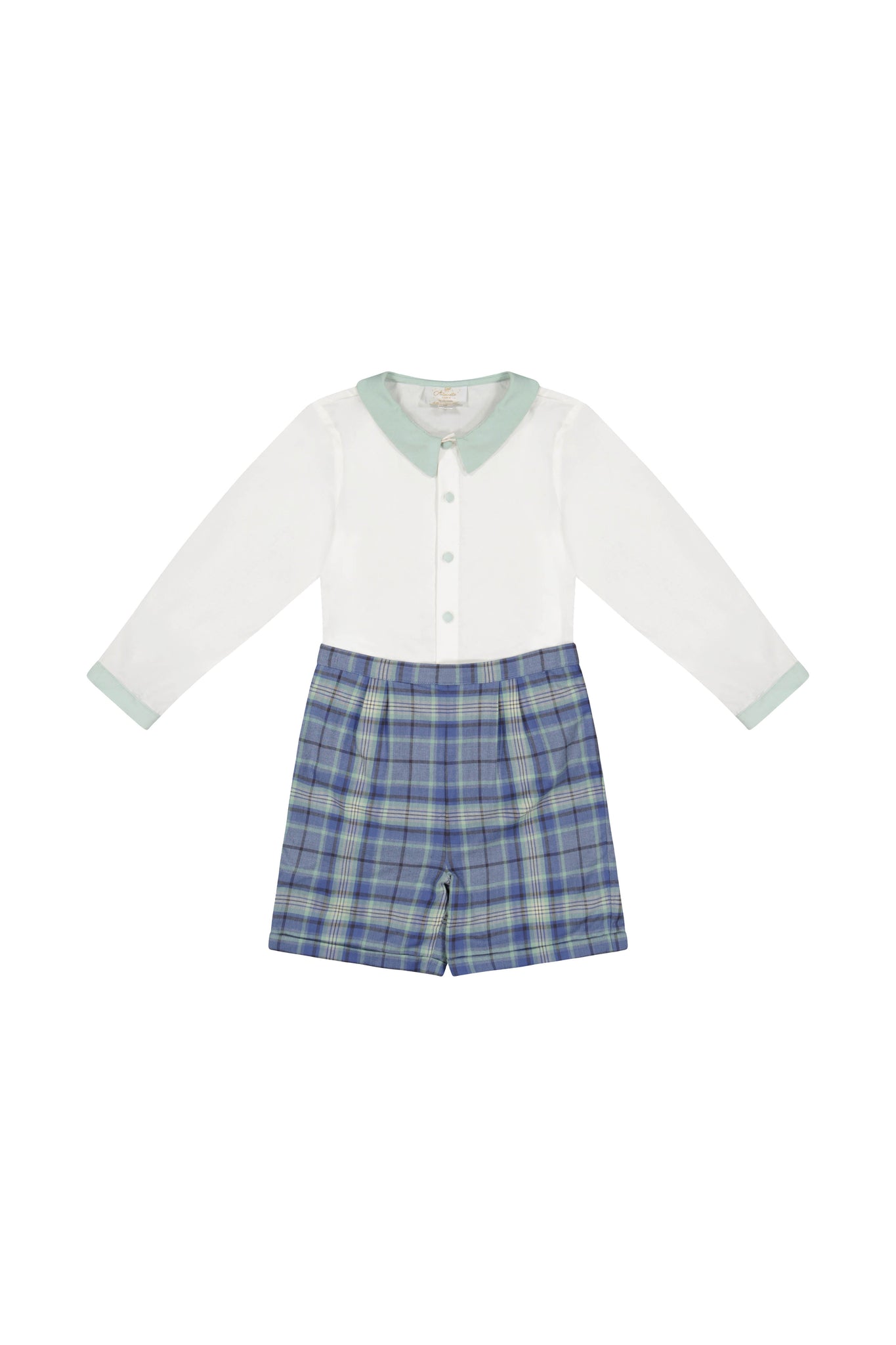 Front of Heidi Blue Tartan Baby Romper