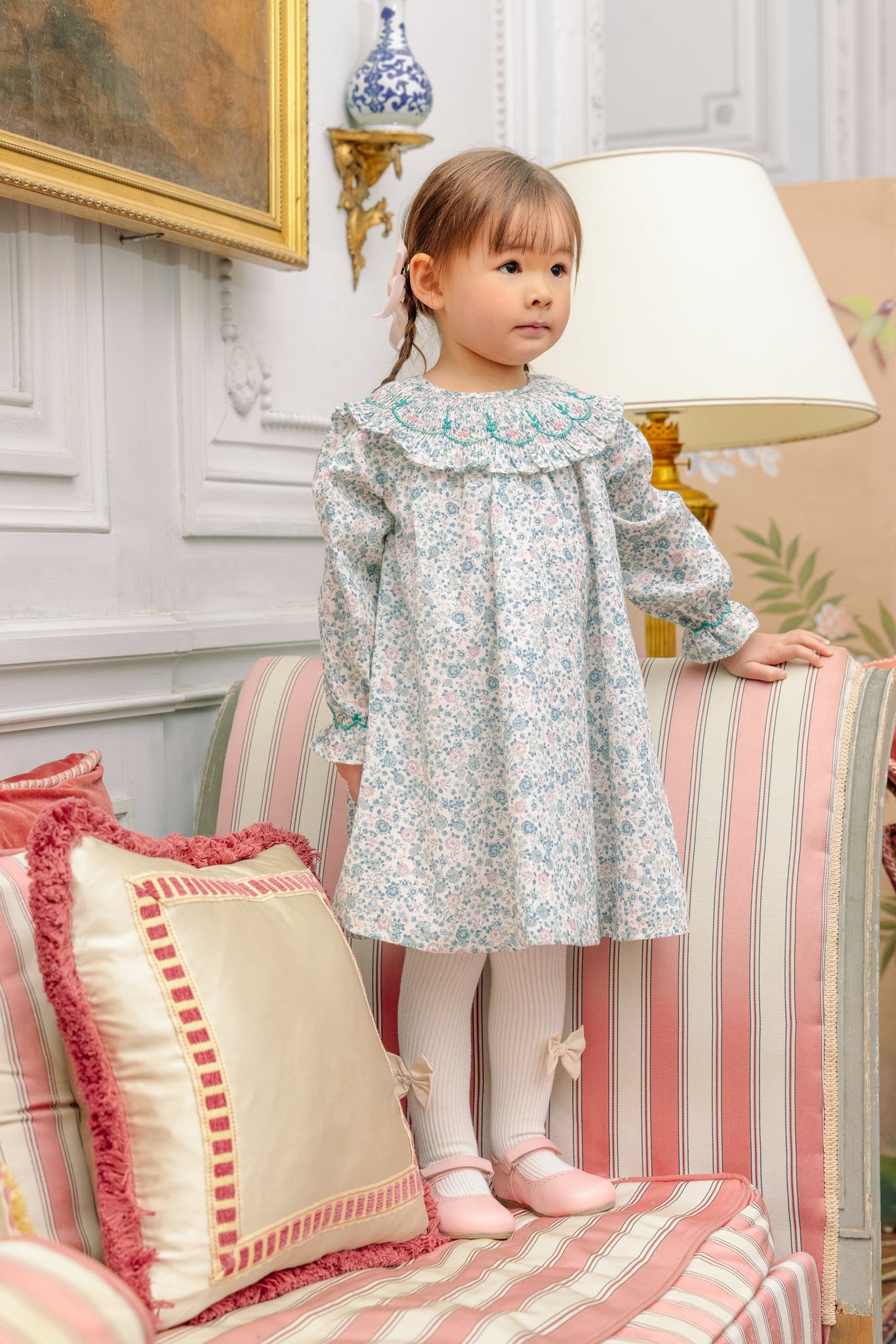 Yse Blue Floral Long Sleeve Bishop Dress