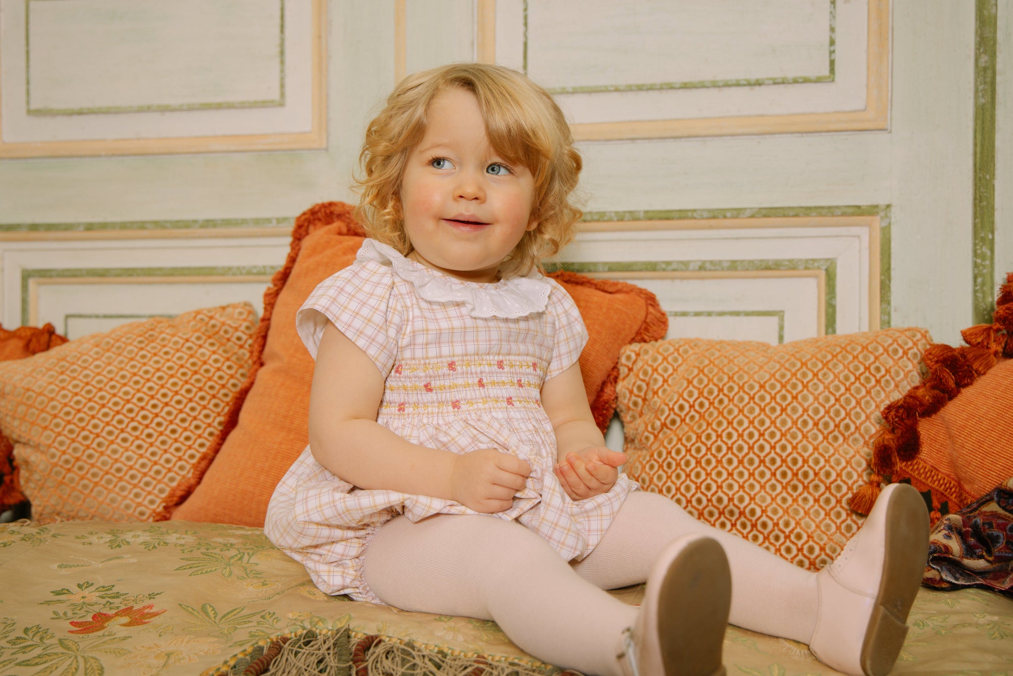 Zita Yellow Tartan Smocked Bubble