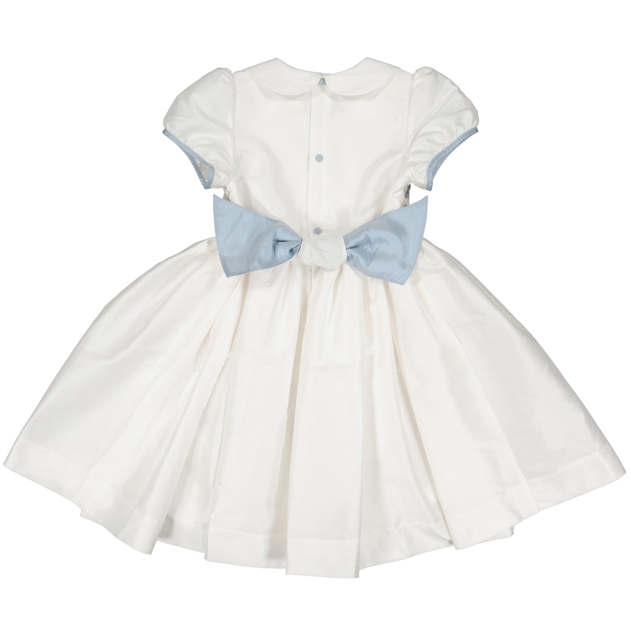 BAGATELLE WHITE/BLUE SILK HANDMADE SMOCKED DRESS