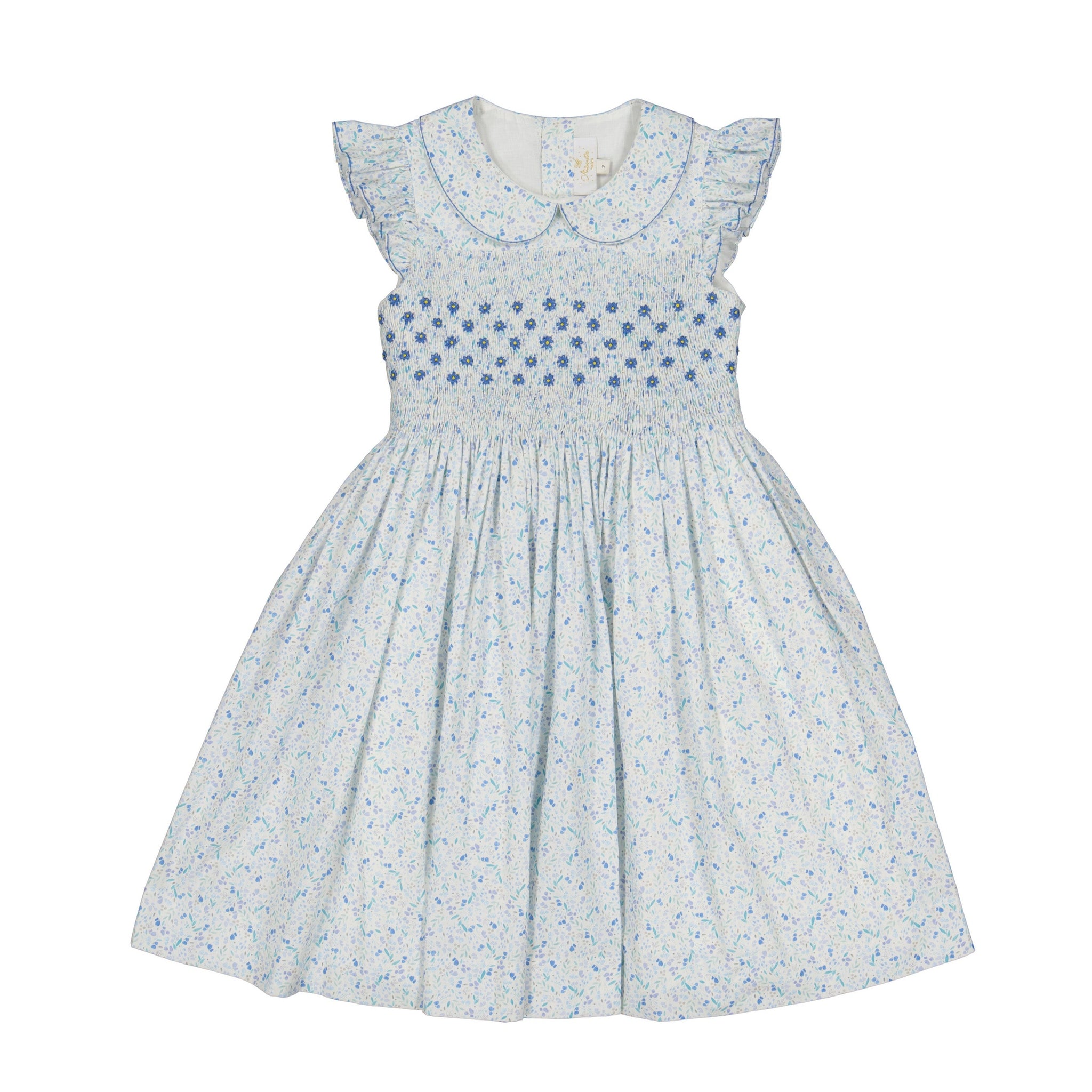 COSMOS BLUE  FLORAL SMOCKED DRESS