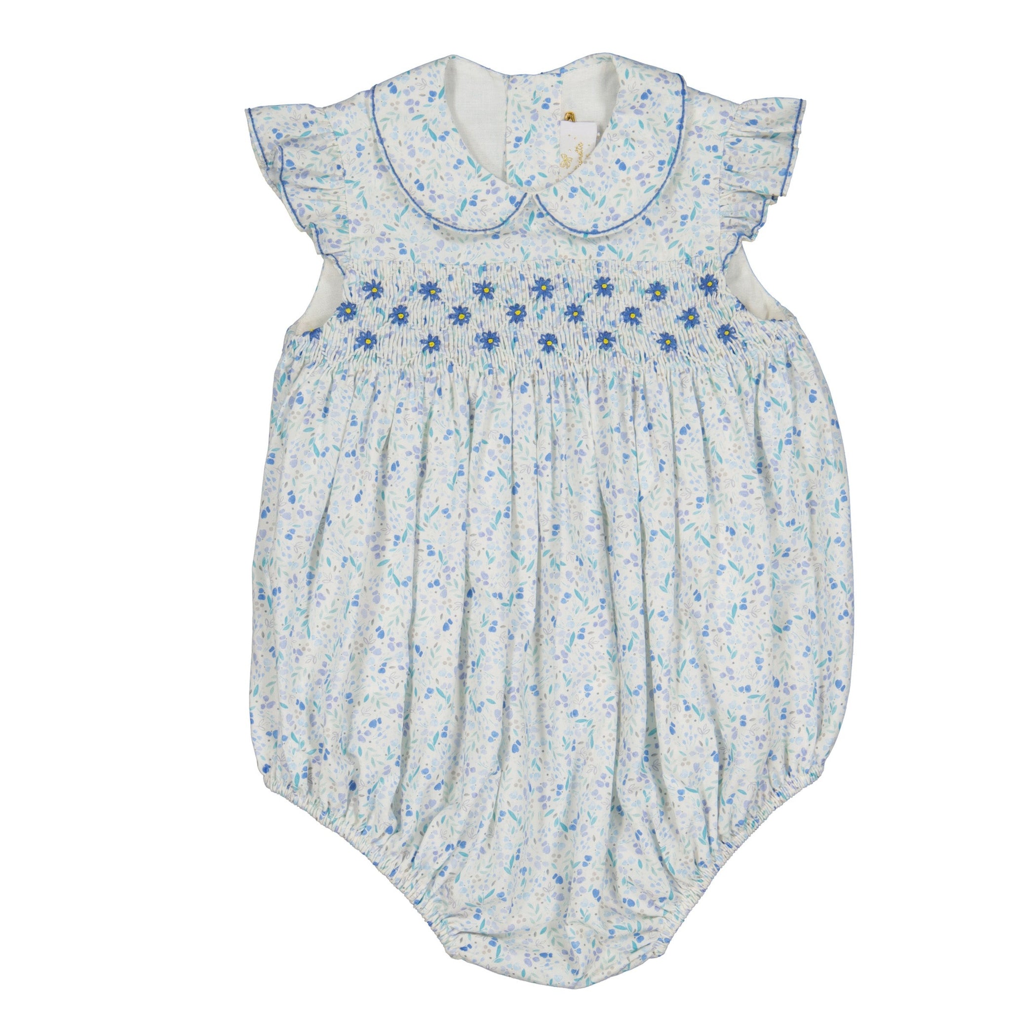 COSMOS BLUE FLORAL SMOCKED BUBBLE